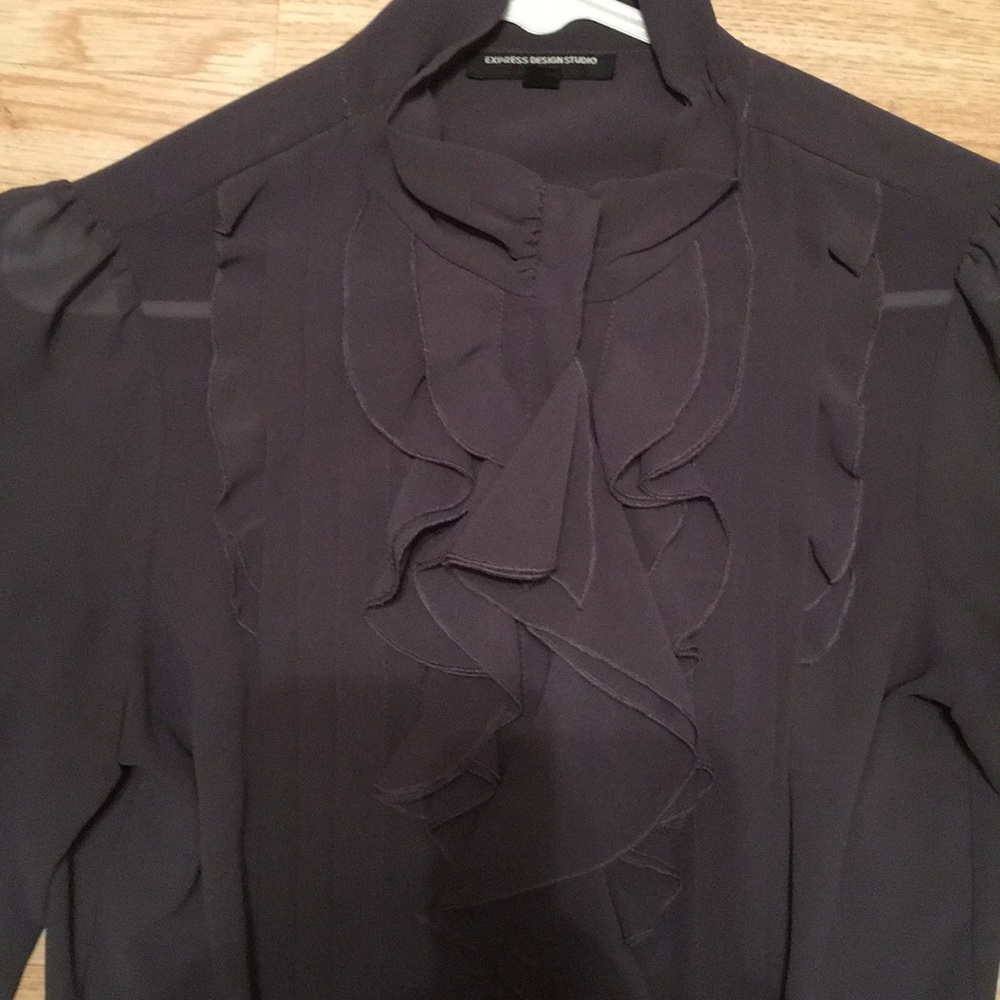 EXPRESS SHEER RUFFLE FANCY BLAZER TOP - Picture 2 of 8